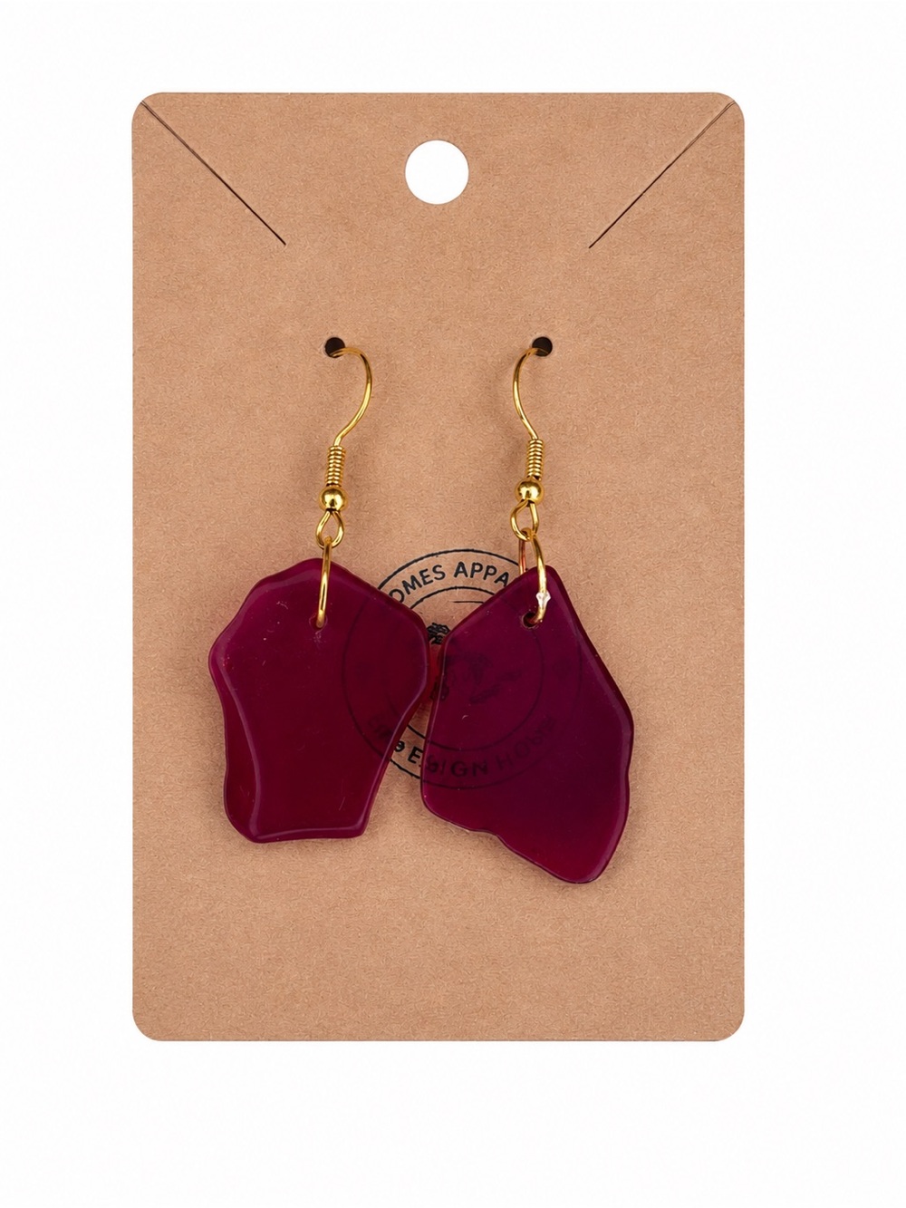 Gold Hook Burgundy Beach Glass Drop Earrings - Women Jewelry
